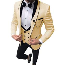 Männer DREI Stück Anzug Für Bräutigam Kleid Einfarbige Schlanke Einfache Formale Smoking Sets Sport Light 1 Knopf Jacke (Aprikose,S) von Generic