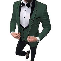 Männer Dreiteilige Trauzeuge Kostüm Hochzeit Smoking 1-Knopf Farbblock Blazer Sets Business Prom Slim Jacket Anzug (Dunkelgrün,M) von Generic