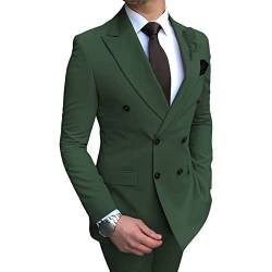 Männer Formelle Doppelreihige Hochzeit Trauzeuge Anzug Casual Zweiteilige Business Smoking Einfarbige Einfache Blazer Sets (Army Green,L) von Generic