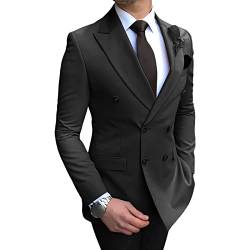 Männer Formelle Doppelreihige Hochzeit Trauzeuge Anzug Casual Zweiteilige Business Smoking Einfarbige Einfache Blazer Sets (Schwarz,L) von Generic