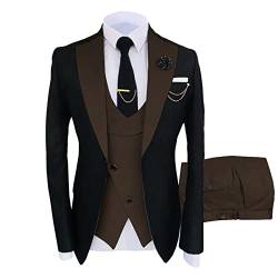 Männer Mode Hochzeit Party Prom Baggy Slim Anzug DREI Stück 1-Knopf Paisley Schal Jacke Business Fit Blazer Set (Braun,XXL) von Generic