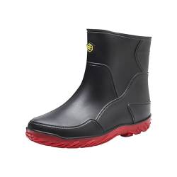 Männer Regen Slip Casual Schuhe Kurz Auf Stiefel Wasser Ankle Outdoor Mode männer Casual Schuhe Militär Schuhe Herren Wasserdicht Stahlkappe (Red, 43) von Generic
