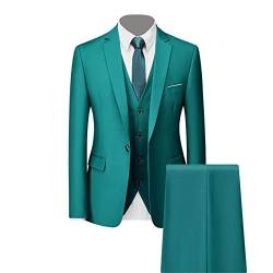 Männer Single Row EIN Knopf Dreiteiliger Anzug Slim Fit Casual Solid Blazer Jacke Sets Business Hochzeitsfeier Smoking (Hellgrün,XXL) von Generic