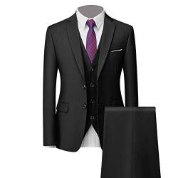 Männer Single Row Zwei Knopf Anzug Slim Fit Casual Solid Blazer Jacke Sets Hochzeit Party Abendessen Formales Kleid Smoking (Schwarz,L) von Generic
