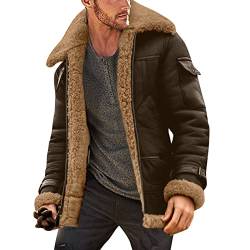 Mantel Herren Angebot Herren Plus Size Wintermantel Reverskragen Langarm Gepolsterte Lederjacke Vintage Verdicken Mantel Schaffelljacke Herren Mit Totenkopf (Brown, S) von Generic