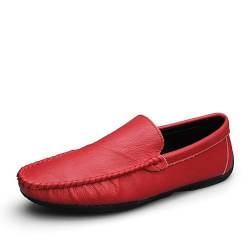 Mens Loafers Round Toe Vegan Leather Driving Style Loafer Flat Heel Anti-Slip Resistant Walking Slip On (Color : rot, Size : 44 EU) von Generic