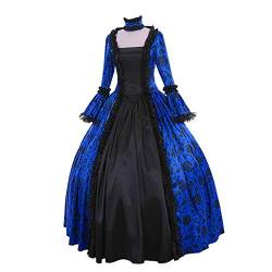 Mittelalter Kleid Damen - mittelalterliches Renaissance-Kleid Gebunden Taille Langarm Barock Rokoko Kleidung Elegantes Maxikleid Schnürkleid Fasching Partykleid Cosplay Kostüm von Generic