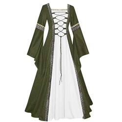 Mittelalter Kleidung Damen, Damen Vintage Maxikleid Mittelalter Kostüm Kleid Trompetenärmel Bodenlanges Schnürkleid Cosplay Renaissance Kostüm Festlich Halloween Karneval Gothic Kleider von Generic