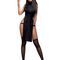 Mittelalter Kleidung Damen, Halloween Kleid Damen Sexy Devil Cosplay Lingerie High Slit Babydoll Dress Halloween Anime Ninja Roleplay Outfit Goth High Waist Tank Dresses Cocktailkleid von Generic