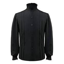 Mittelalter Kleidung Herren, Herren Piratenhemd Rüschenhemd Viktorianisch Renaissance Mittelalter Hemd Langarm Gothic Shirt Steampunk Retro Kostüm Halloween Karneval Cosplay Kostüm,Schwarz,M von Generic