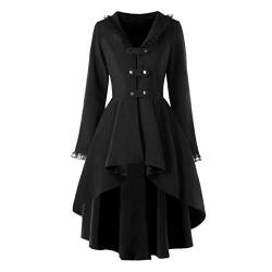 Mittelalter Mantel Damen - Damen Steampunk Frack Mantel Gothic Retro Viktorianischen Lange Gehrock Uniform Halloween Karneval Kostüm Große Größen Spitze Langarm Trenchcoat von Generic