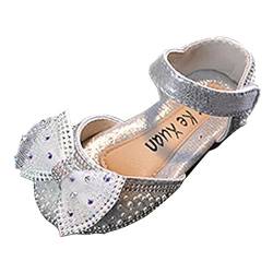 Mode Frühjahr und Sommer Mädchen Sandalen Kleid Tanz Leistung Prinzessin Schuhe Perle Mesh Schleife Hakenschlaufe Eleganter Stil Schuhe für Babymädchen (Silver, 15-18 Months) von Generic