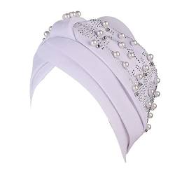 Mode Für Männer Oder Weibliche Kopfkappe Womens Fashion Solid Hot Diamond Pearl Stirnband Elastische Stirnband-Kappe (White, One Size) von Generic