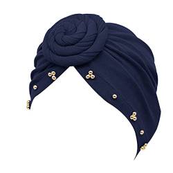 Mode Für Männer Oder Weibliche Kopfkappe Womens Solid Color Stirnband Cap Pin Bead Plate Flower Bottom Cap Stirnband (Navy, One Size) von Generic