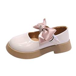 Mode Vier Jahreszeiten Kinder Freizeitschuhe Für Mädchen Flache Sohle Dicke Sohle Runde Zehe Einfarbig Band Bowknot Strass Hakenschlaufe Ballettschuhe für Kleinkinder (White, 8-9 Years Little Child) von Generic