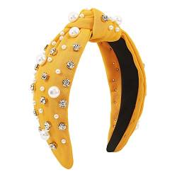 Modische Stirnbänder für Frauen Mädchen Stirnbänder Vintage Stirnband Breit Top Knoten Perlen Haarreifen Für Casual Hochzeit Fahren im Stirnband (Gelb #3, Einheitsgröße) von Generic