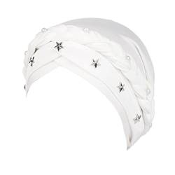 Modischer Damenhut Elastischer einfarbiger bequemer flacher Hut für Damen einfarbig einzelne Perle geflochtene Kappe (White, One Size) von Generic