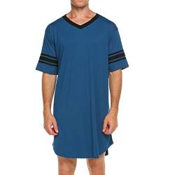 Morgenmantel Damen Herren-Nachthemden mit V-Ausschnitt, kurzärmelig, weich, lockeres Pyjama-Hemd, Nachtwäsche Bademantel Herren Weinrot (Blue, XXXL) von Generic