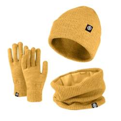 Mütze, Schal & Handschuh-Sets Für Damen und Herren Wintermütze Strickmütze Loop Schal Damen Winter Mütze Schal Handschuhe Set Herren Beanie Wintermütze Winterhandschuhe Gelb von Generic