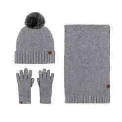 Mütze Schal und Handschuh Set Damen Wintermützen 3 Stück Halswärmer und Handschuhe Damen, grau, One size von Generic