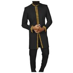 Muslimische Kleidung für Männer, Herren Zweiteiler Anzug Rundhalsausschnitt Stickerei Langarm Mantel+Einfache Lose Hose Ethnische Stil Muslimische Kleidung für Gebete und Ausflüge von Generic