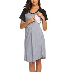 Nachthemd Damen Damen Nachthemd Stillen Nachtwäsche Kurzarm Nachtwäsche mit Knöpfen Stillnachthemd Baumwolle Umstandsna mit Durchgehender Knopfleiste mit Knopf von Generic
