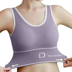 Nahtloser Sport-BH mit leichter Unterstützung für Damen, kabelloses Yoga-BH-Oberteil T Shirt Damen Schwarz Kurz (Purple, M) von Generic