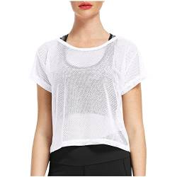 Netzoberteil Damen Crop Tops - Sexy T Shirt Kurzarm Mesh Sheer Oberteile Transparent Fischnetz Bauchfreies Oberteil Rundhals Sommer Party T-Shirt Tunika Tops Blusen & Tuniken für Damen von Generic