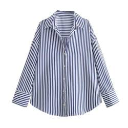 Neues, langärmliges, einreihiges Hemd mit Revers für Damen, dick, blau gestreift, S von Generic