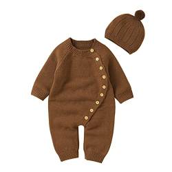 Neugeborenes Baby Jungen Mädchen Feste gestrickte Pullover Baby Overall Strampler Baumwolle Mützen Outfits Sets Kleidung Strick (Z lxyde5-Coffee, 0-3 Months) von Generic
