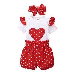 Neugeborenes Baby Mädchen kurze Rüschenärmel Patchwork Strampler Tops Polka Dot Shorts Hosen mit Stirnbändern 3er Set Haarschmuck für Mädchen (A, 0-3 Months) von Generic