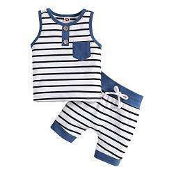 Neugeborenes Baby Unisex Baumwolle Frühling Sommer gestreifte ärmellose Shorts Weste Set Outfits Kleidung 12 monate junge hose (Blue, 18-24 Months) von Generic