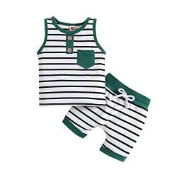 Neugeborenes Baby Unisex Baumwolle Frühling Sommer gestreifte ärmellose Shorts Weste Set Outfits Kleidung 12 monate junge hose (Green, 0-6 Months) von Generic