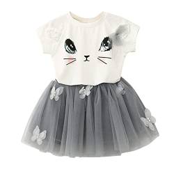 Neugeborenes Junge Kleinkind Kinder Baby Mädchen Tutu Kleid Kleines Mädchen Süße Katze Kurzarm T-Shirt Tops Rock 2pcs Casual Floral Prom Kleider Set Baby Overall Neugeborene von Generic