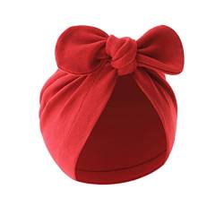 Newwyt Baby Beanie Mütze mit Schleife große Schleife Turban für Neugeborene Jungen Mädchen 0–12 Monate weich atmungsaktiv Kopfschmuck Universal-Foto-Mütze rote Baumwolle von Generic