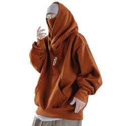 Ninja Hoodie Herren, Harajuku Pullover mit Kapuze Y2k Kapuzenpullover Hip Hop Schalkragen Rollkragenpullover Vintage Double Neckline Hoodie Oversized Fleece Sweatshirts Streetwear von Generic