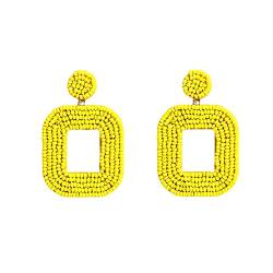 Ohrringe Echtes Silber Perlen-Tropfen-Ohrringe Handgemachte Rocailles-Herz-Creolen-Ohrringe -Aussage-Ohrring- für Frauen-Mädchen (Yellow, One Size) von Generic