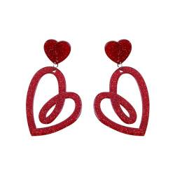 Ohrringe HäNgend Persönlichkeit Temperament eingelegte Diamantlinien baumelnde Ohrringe einfache Braut minimalistische feine Ohrringe besetzte Diamantohrringe Zirkonohrringe (Red, One Size) von Generic