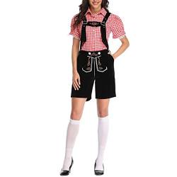 Oktoberfest Damen Outfit - Trachtenhemd Lederhose Tracht Kariertes Hemd Jumpsuit Bayerisches Oktoberfest Kostüm Set für Halloween Dress Up Party Karneval Wiesn und Bierfest Bier Bühnenshow von Generic