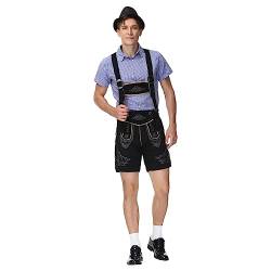 Oktoberfest Herren Outfit - Trachtenhemd Herren Lederhose Tracht Kariertes Hemd Latzhose Bayerisches Oktoberfest Kostüm Set für Halloween Dress Up Party Karneval Wiesn und Bierfest Bier Bühnenshow von Generic