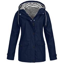 Outdoor Regen Winddichter Regenmantel Wasserdichter Mantel Solide Frauen Jacke Kapuze Plus Damen Mantel Faden Versorgung Fleecejacke, navy, 46 von Generic