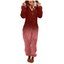 Overall Anzug Flauschig Schlafanzug Lang Pyjama Flauschig Weich Jumpsuit Damen Winter Warm Overall Teddy Fleece Einteiler Onesie Trainingsanzug Ganzkörperanzug Einteiler Onesie Schlafanzug Flauschig von Generic