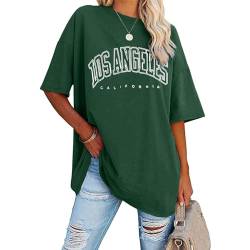 Oversize T Shirt Damen Vintage Kurzärmeliges Rundhals T-Shirt Los Angele Brief Drucken Elegant Lang Oversized Tshirt Casual Lockere Basic Oberteile Tops Frauen Sommer Tee Shirts Bluse von Generic