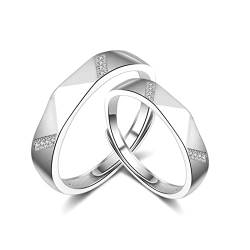Paarringe zur Verlobung, silberner Ehering im Rhombusschliff mit weißem, rundem Zirkonia, verstellbare Statement-Ringe aus Sterlingsilber von Generic