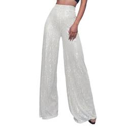 Pailletten Hose Damen, Damen Hoher Taille Weite Hose Glitzer Hose Frauen Elegant Haremshose Schlaghose Hochzeit Party Streetwear Freizeithose Lose Festliche Lange Bling Sparkly Hosen Karneval Kostüm von Generic