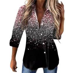 Pailletten Oberteil Damen, Tunika Damen Elegant Festlich Langarm Glitzer Oberteile Festliche Hemd Tunika Bluse mit Knöpfe Lässig Pailletten Shirt Tshirt Damen Langarmshirt Damenbluse von Generic