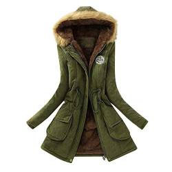 Parka Damen Winter 2023,Winterjacken mit Lammwolle gefüttert,übergangsmantel,Dicke warme Kleidung,Trendige mittellange Jacken mit Kapuze Oberbekleidung(Army Green,L),D1109 von Generic