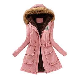 Parka Damen Winter 2023,Winterjacken mit Lammwolle gefüttert,übergangsmantel,Dicke warme Kleidung,Trendige mittellange Jacken mit Kapuze Oberbekleidung(Pink,3XL),A1183 von Generic