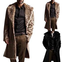 Pelzmantel Herren Kunstpelz Mantel Cardigan Felljacke Herren Lang Trenchcoat Fellmantel Faux Pelz Jacke Männer Mantel Winter Faux Fur Wind Coat mit Taschen von Generic