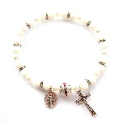 Perlen Stretch Rosenkranz Armband Religiös Für Kreuz Armband Grün Kristall Perlen Stretch Rosenkranz Armband Mit Cha Religiöse Kreuz Armbänder Für Frauen von Generic